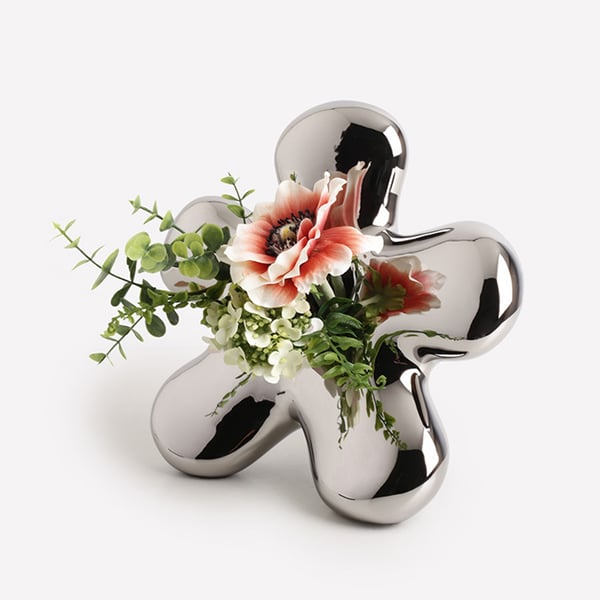 Modern Silver Ceramic Flower Shape Table Vase Home Decorative Object Art for Living Room