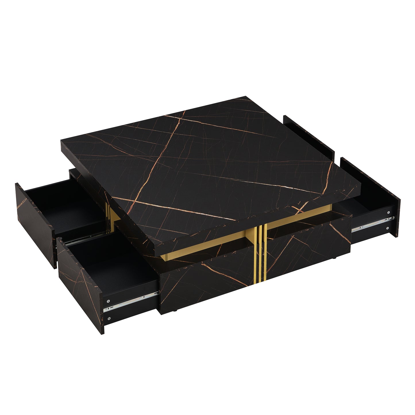 Modern Black Square Storage Coffee Table With 4 Drawers