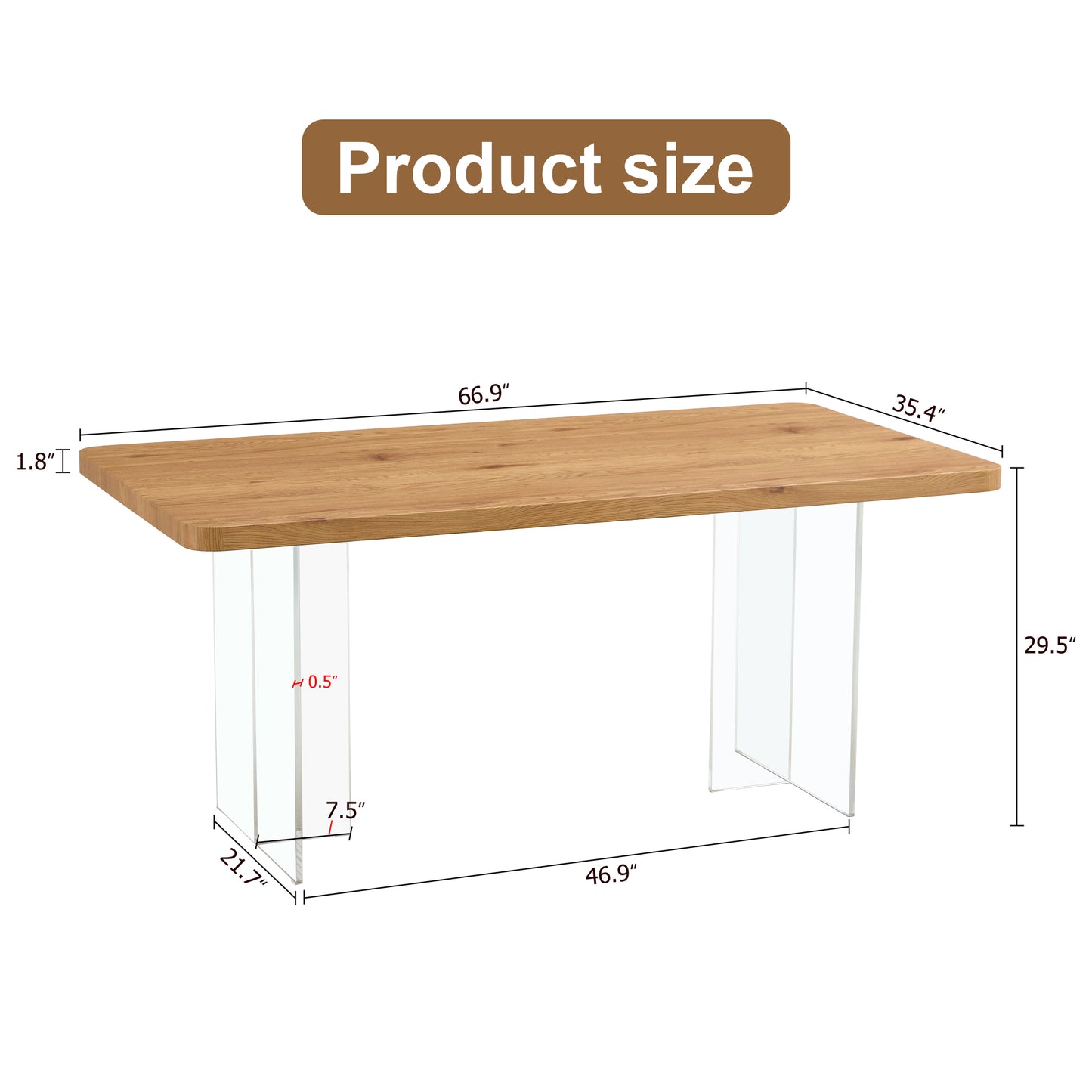 Elegant Minimalist Wooden Table with Acrylic Base - Ideal for Dining Rooms and Offices