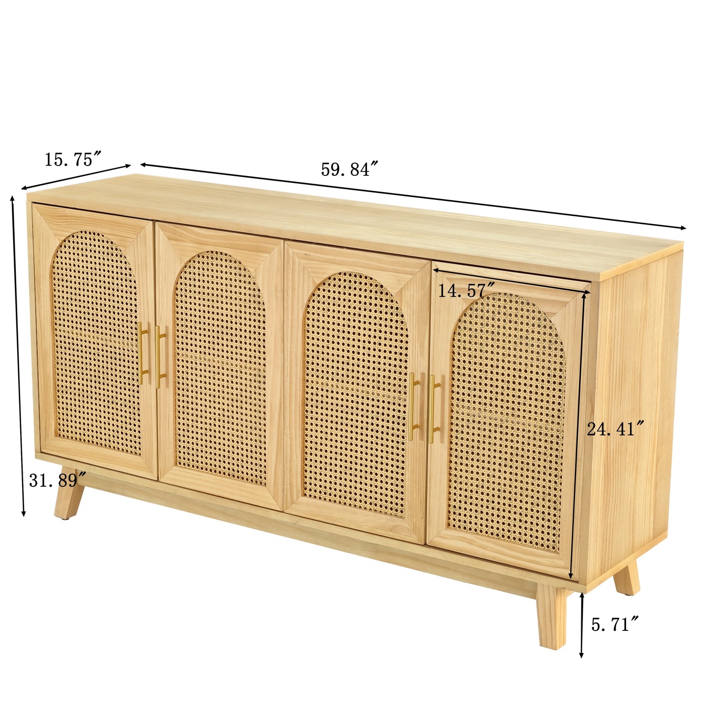 59.84"Modern 4-Door Cabinet with Rattan Decorative Doors,for Bedroom,Living Room,Office,Easy Assembly, Natural