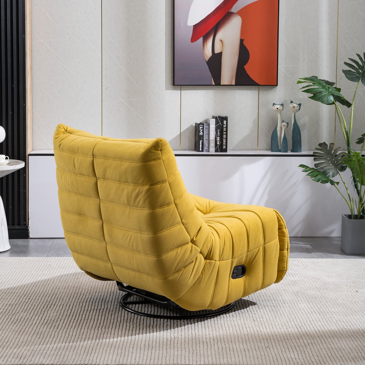 Fauteuil inclinable pivotant et berçant en velours, fauteuil inclinable avec repose-pieds réglable et poche latérale