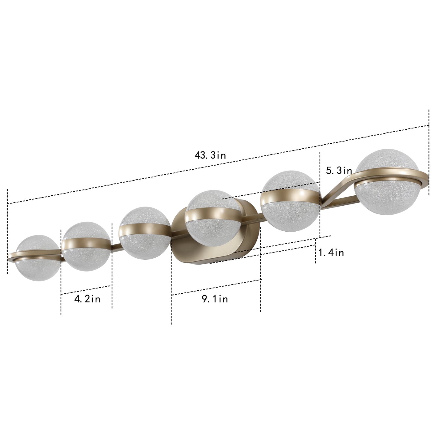 Champagne Gold Bathroom Vanity Light - 6-Bulb LED Wall Mounted Fixture with Stylish Acrylic Shades