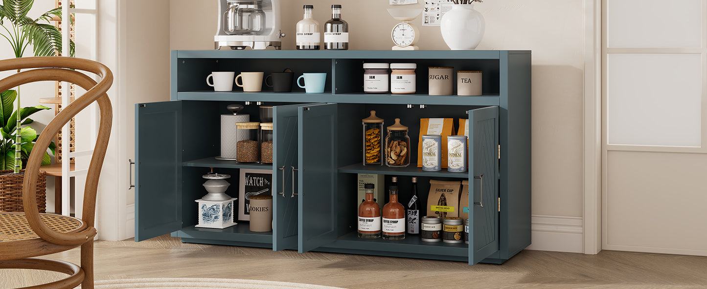 TREXM 4-door Classic Sideboard with Open Storage and Adjustable Shelves Perfect for kitchens,  living rooms (Smoke Blue)