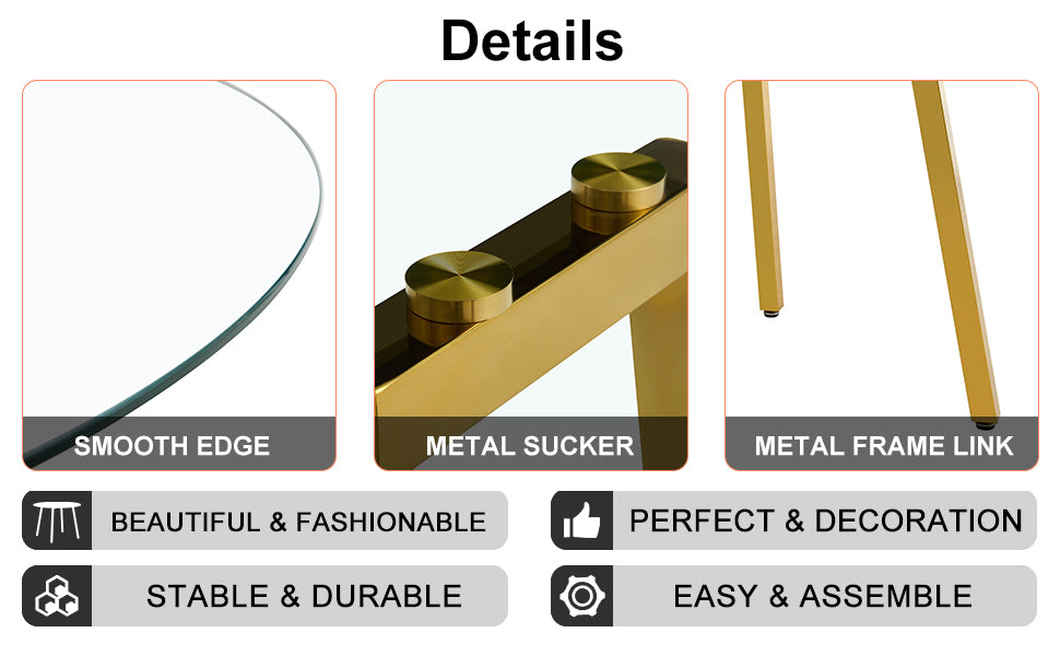 Modern Minimalist Circular Transparent Tempered Glass Table with Golden Metal Legs - Perfect for Kitchen, Dining Room