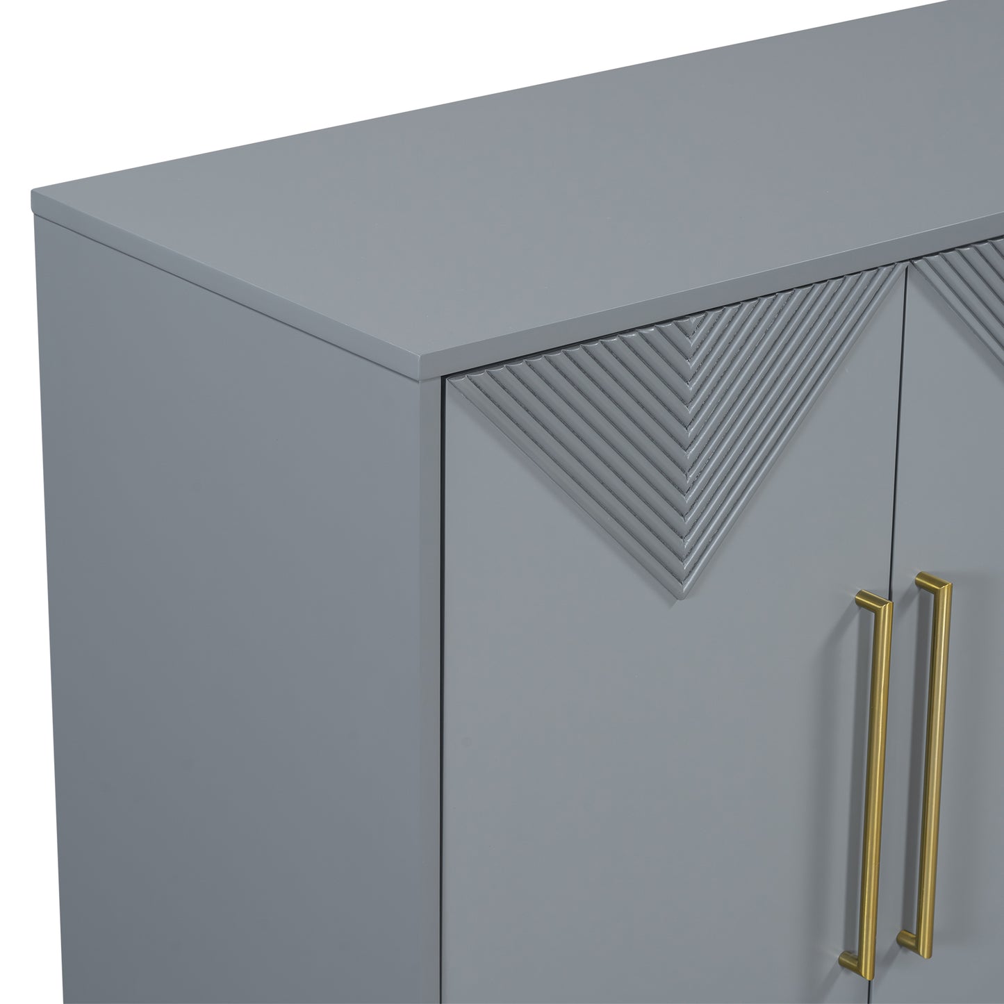 Stylish Four-Door Cabinet with Two-Tone Triangular Pattern Doors - Ideal for Entryway & Dining Room