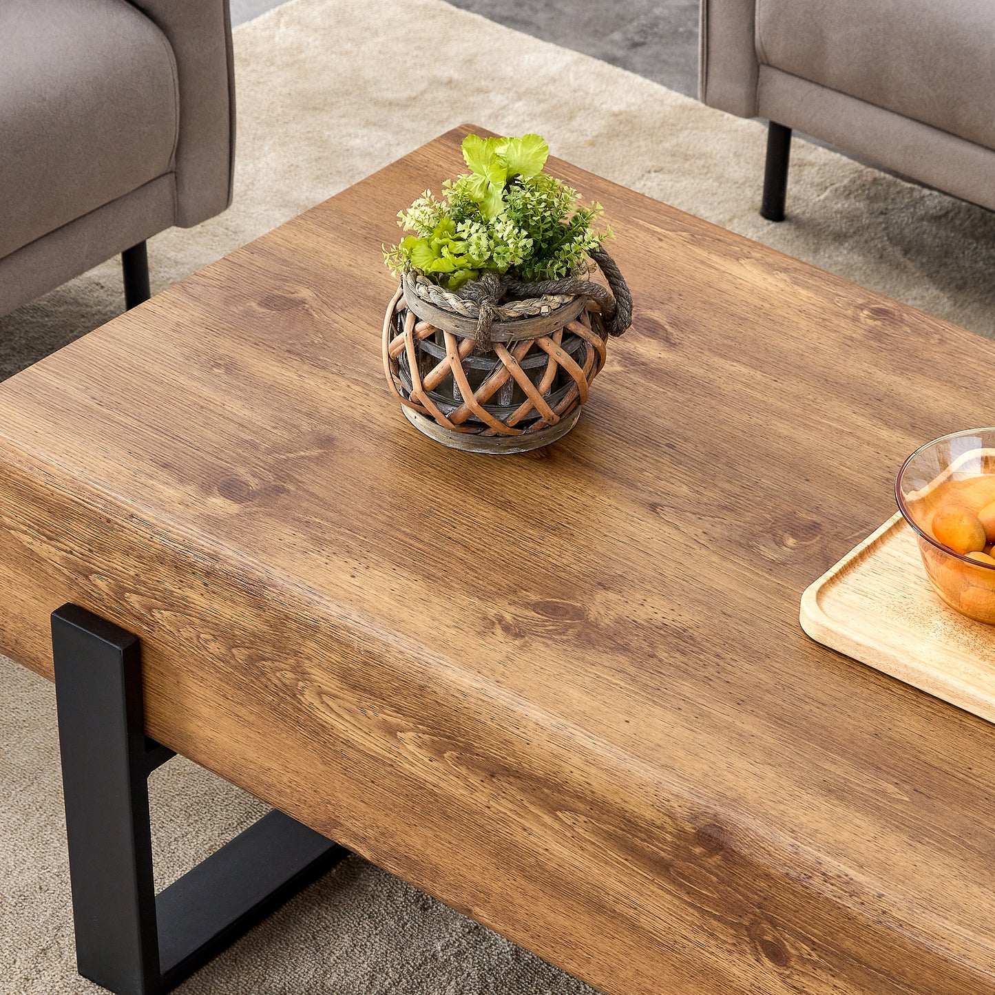 Space-Saving Coffee Table: Vintage MDF with Solid Wood Storage Drawers