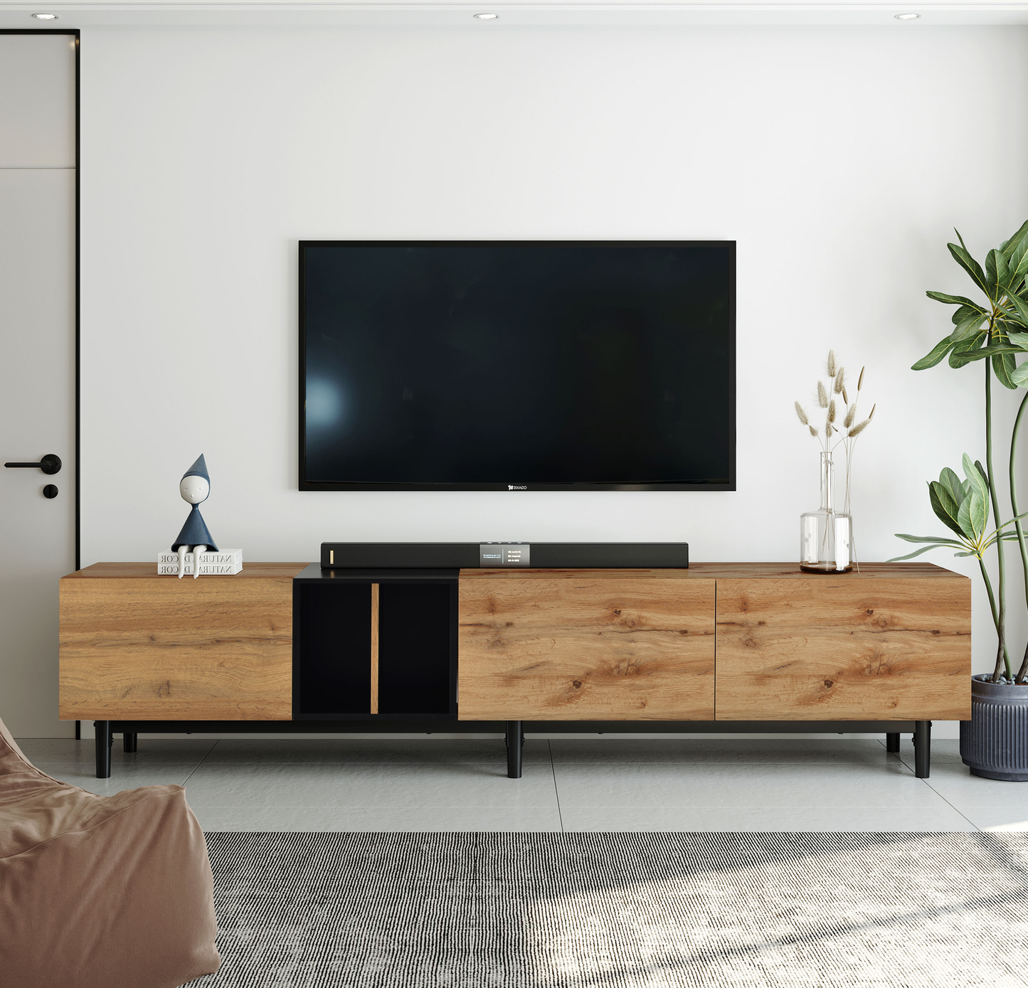 Meuble TV moderne pour téléviseur 80'' avec 3 portes, table console multimédia, centre de divertissement avec grand meuble de rangement pour salon, chambre à coucher