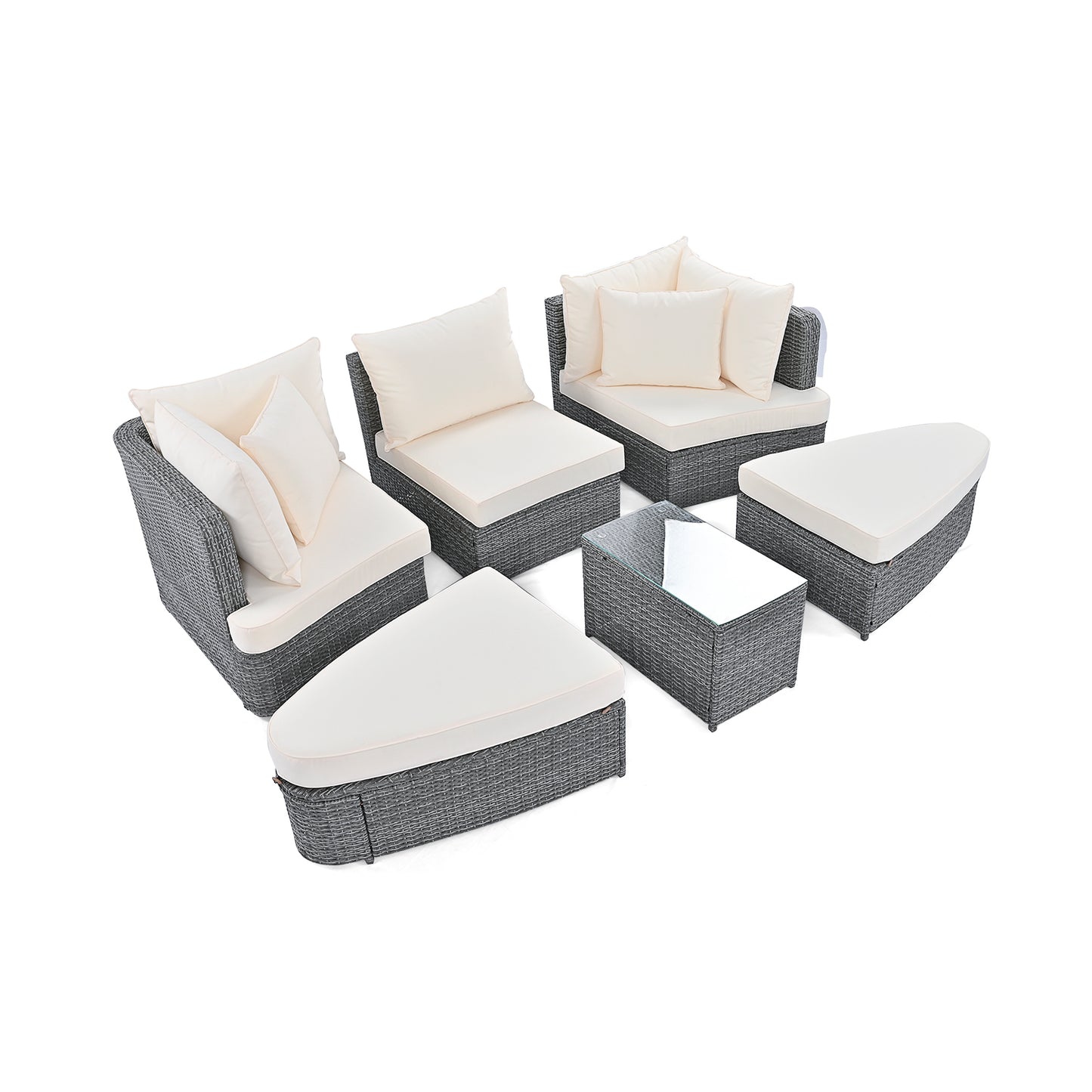 TOPMAX 6-Piece Patio Outdoor Conversation Round Sofa Set, PE Wicker Rattan Separate Seating Group with Coffee Table, Beige