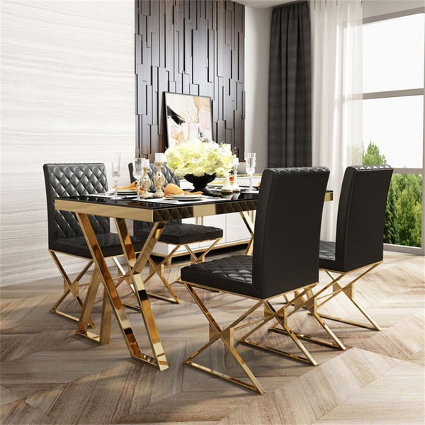 55 Inches Modern Black Rectangle Tempered Glass Dining Table