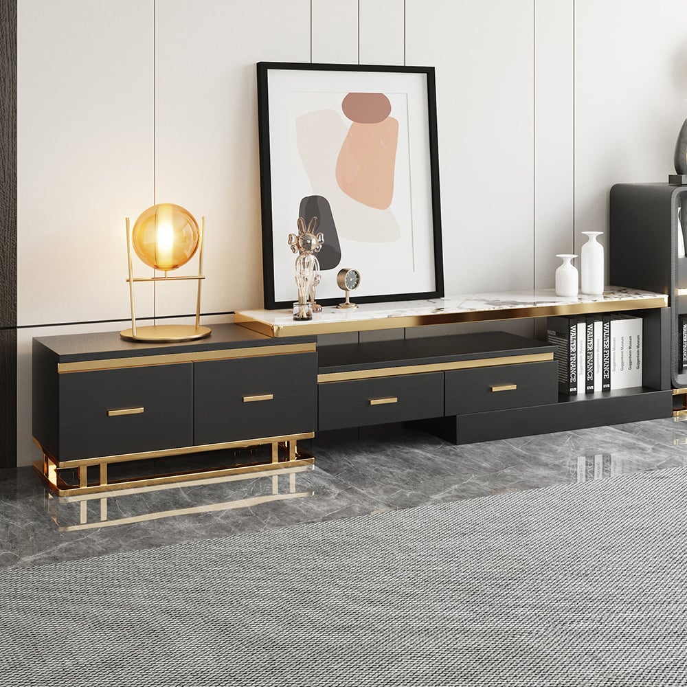 Modern TV Stand & Coffee Table Set for 100" TV in Black with Drawers