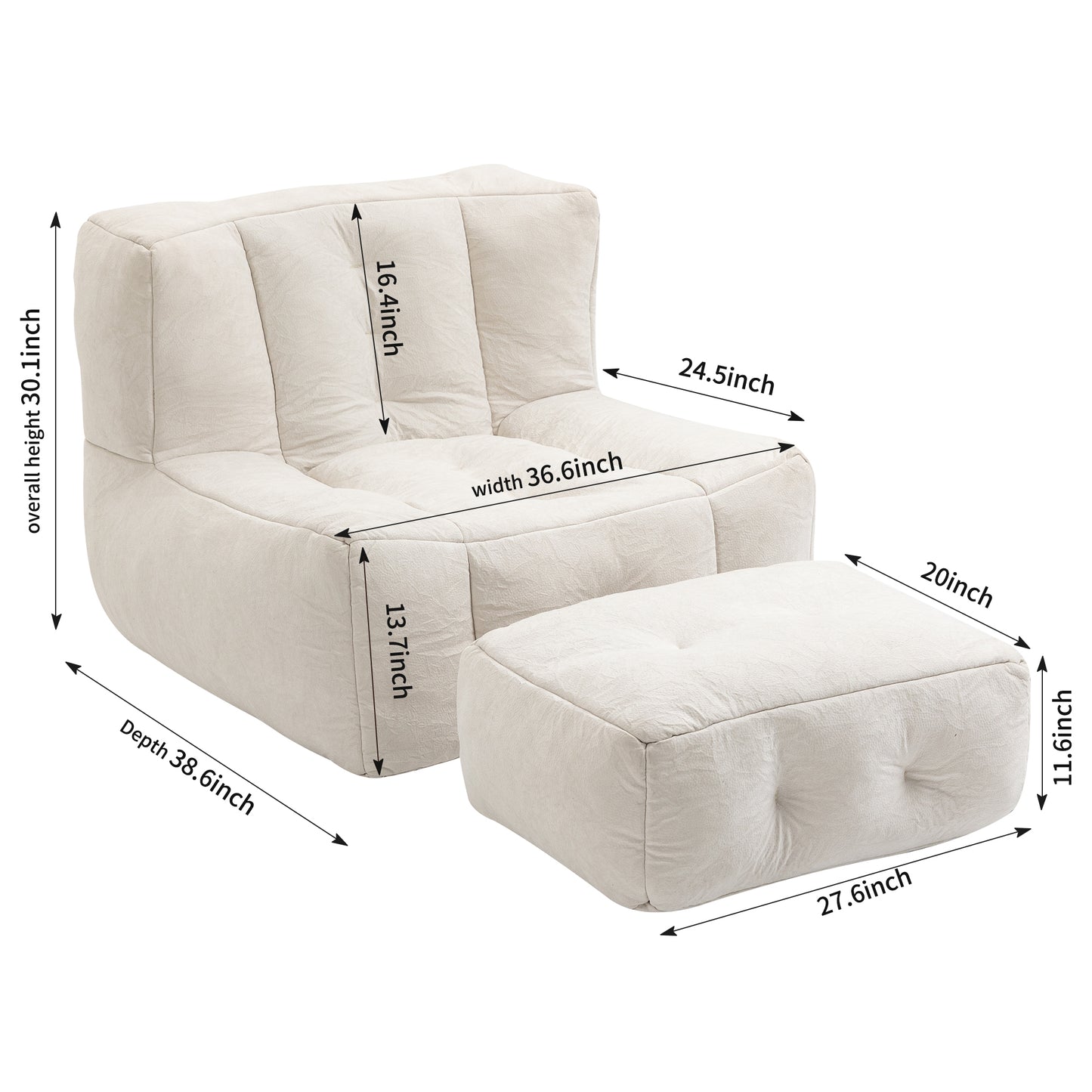 Fauteuil poire moelleux, pouf confortable pour adultes et enfants, fauteuil poire super doux avec mousse à mémoire de forme et pouf, fauteuil poire intérieur moderne pour salon, chambre à coucher, appartement