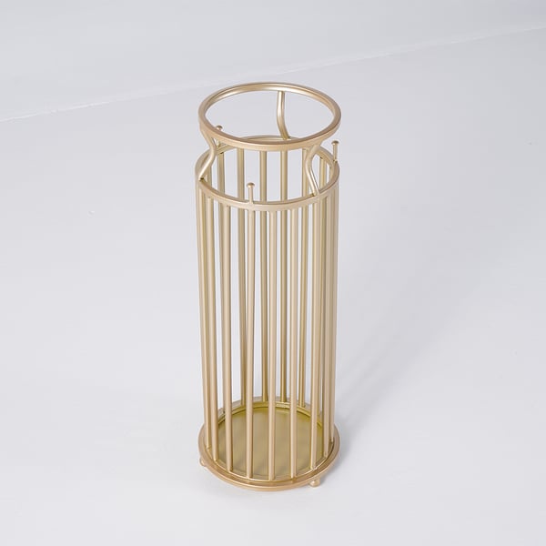 8.7"Dia Chic Golden "Marble Pillar" Style Umbrella Stand in Metal