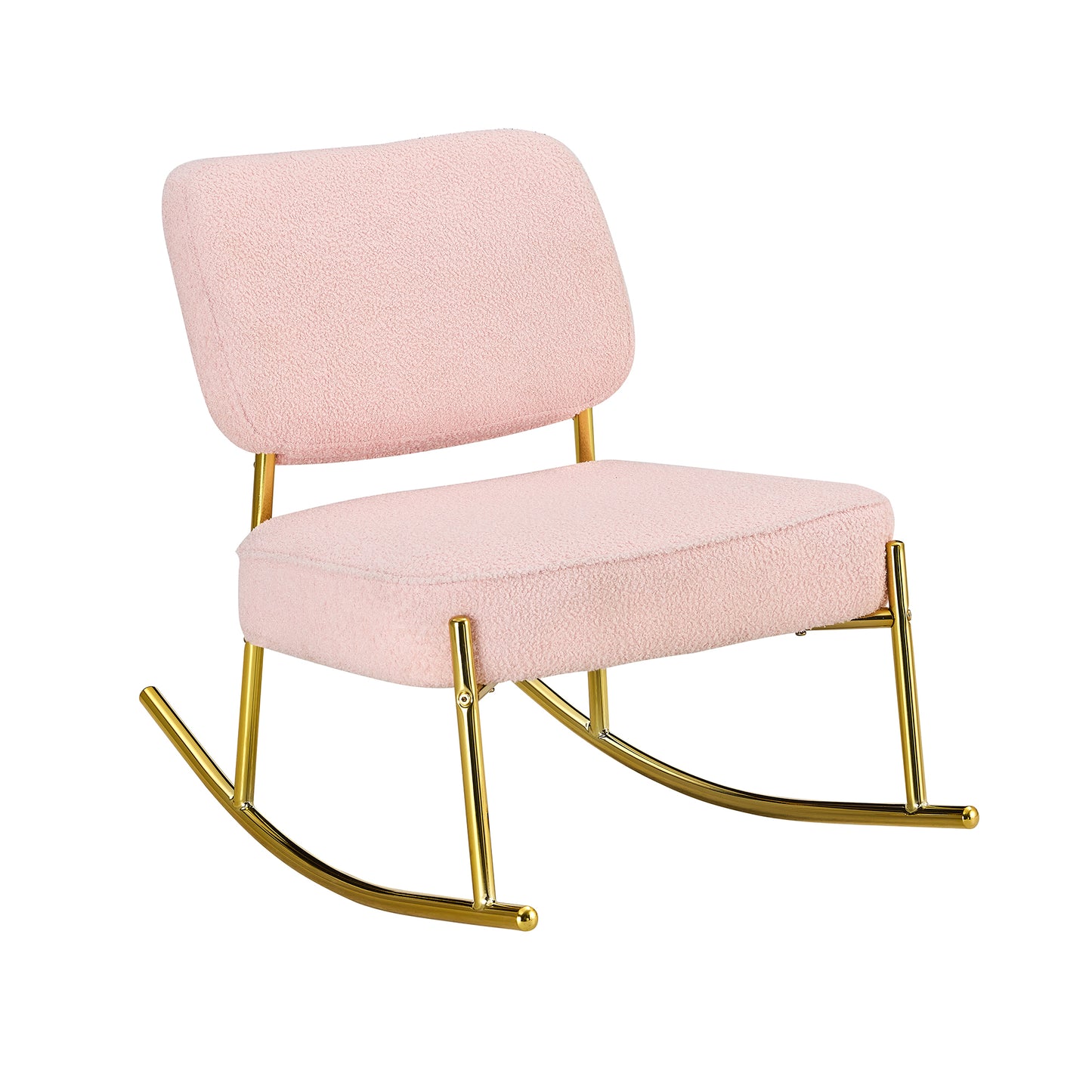 Comfortable Teddy Velvet Rocking Chair with Pink Backrest & Golden Metal Legs