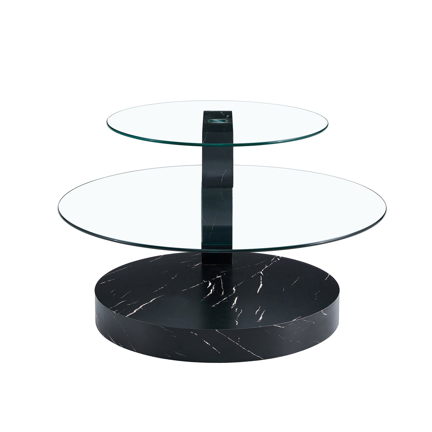 Contemporary Double-Deck Round Table - Functional Glass Top and MDF Legs, Suitable for Living Room