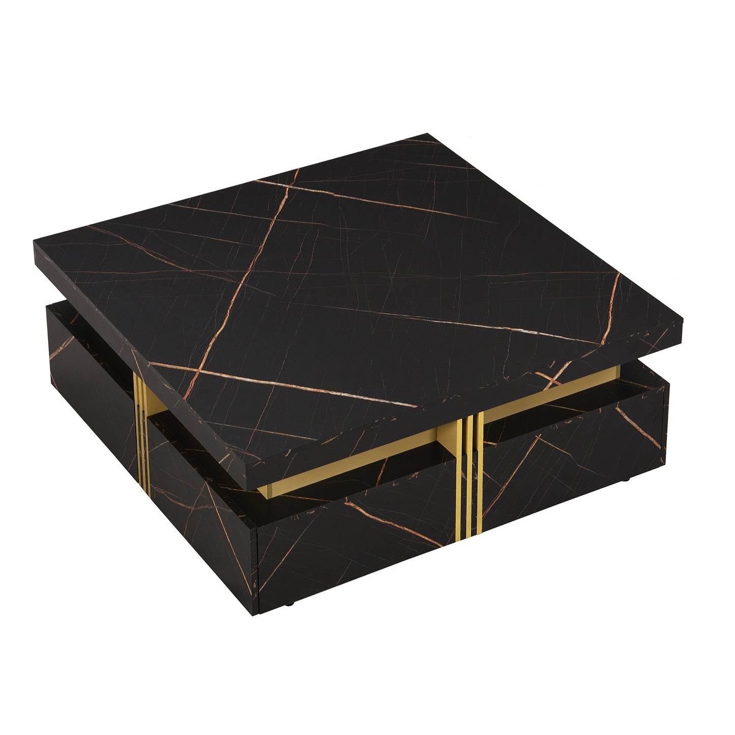 Modern Black Square Storage Coffee Table With 4 Drawers