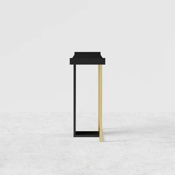 39" Narrow Console Table for Entryway Foyer Black Solid Wood & Gold Metal in Large