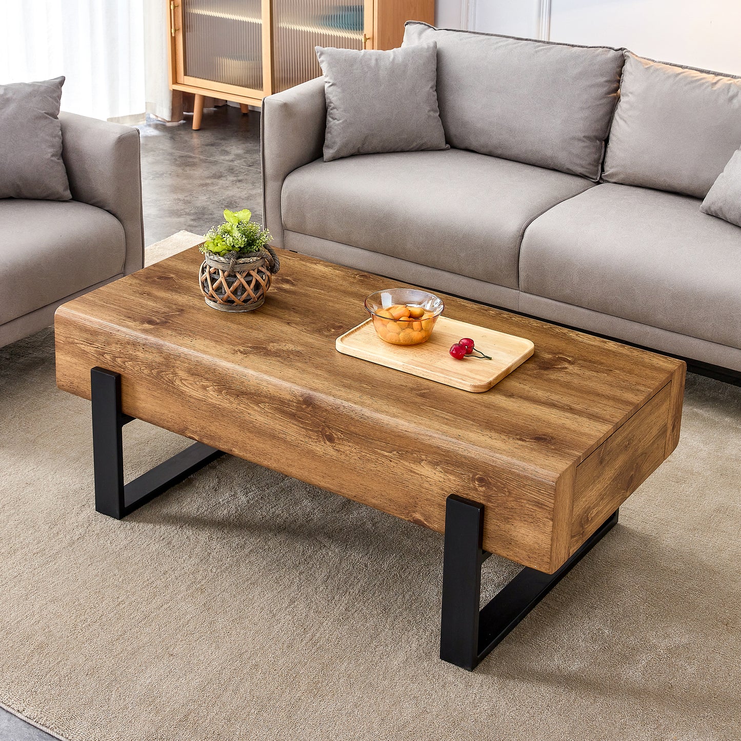 Space-Saving Coffee Table: Vintage MDF with Solid Wood Storage Drawers