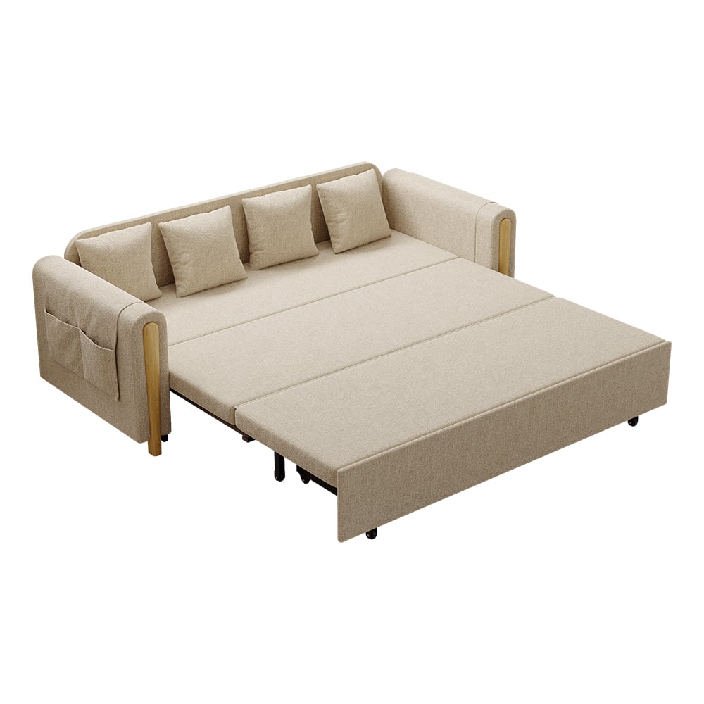 82" Full Beige Sleeper Sofa Upholstered Convertible Sofa Bed with Storage