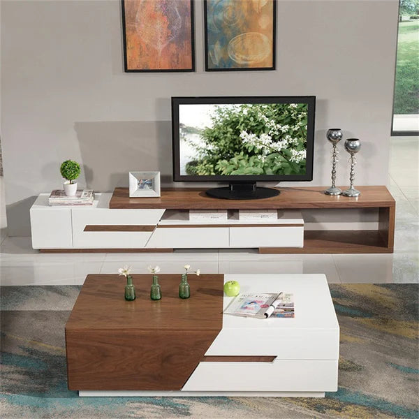 82'' Modern Wood Extendable Sliding Top Coffee Table with Storage in White Walnut