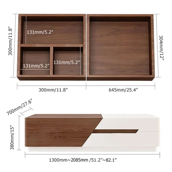 82'' Modern Wood Extendable Sliding Top Coffee Table with Storage in White Walnut