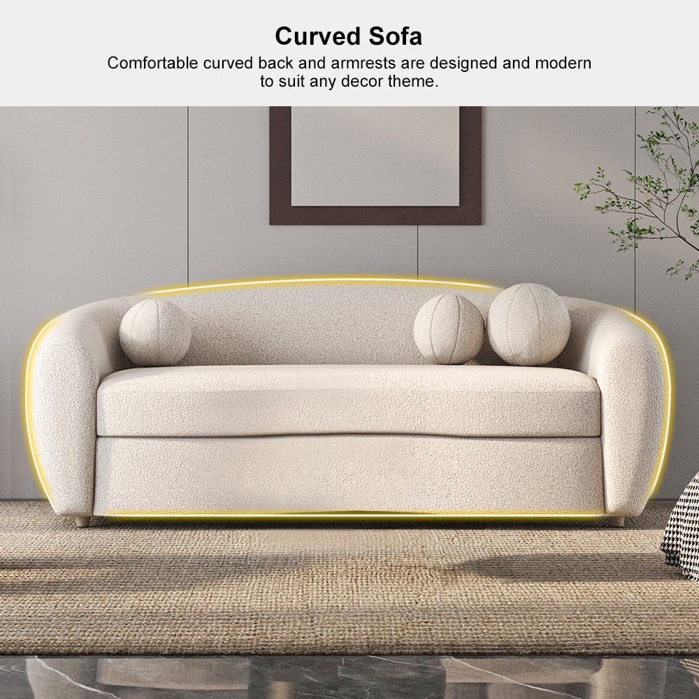 82" Modern White Teddy Velvet 3 Seaters Curved Sofa for Living Room