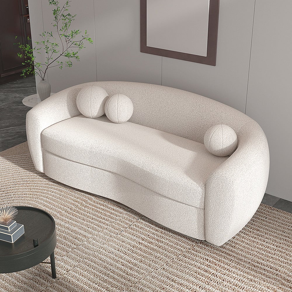 82" Modern White Teddy Velvet 3 Seaters Curved Sofa for Living Room