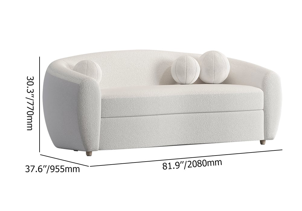 82" Modern White Teddy Velvet 3 Seaters Curved Sofa for Living Room