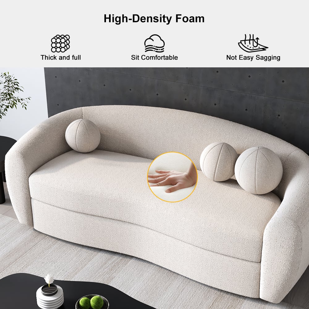 82" Modern White Teddy Velvet 3 Seaters Curved Sofa for Living Room