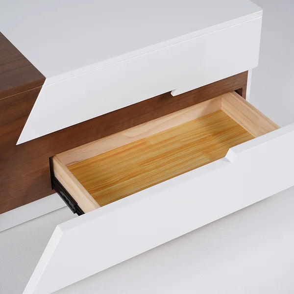 Table basse extensible en bois moderne de 82 po avec rangement en noyer blanc