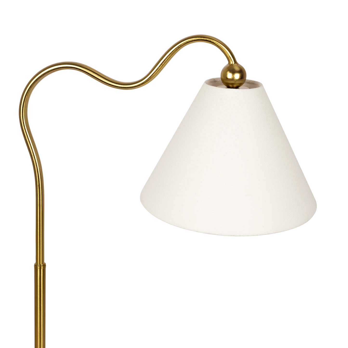 Ornate Brass Ring Base Curved Table Lamp with Triangle White Drum Shade