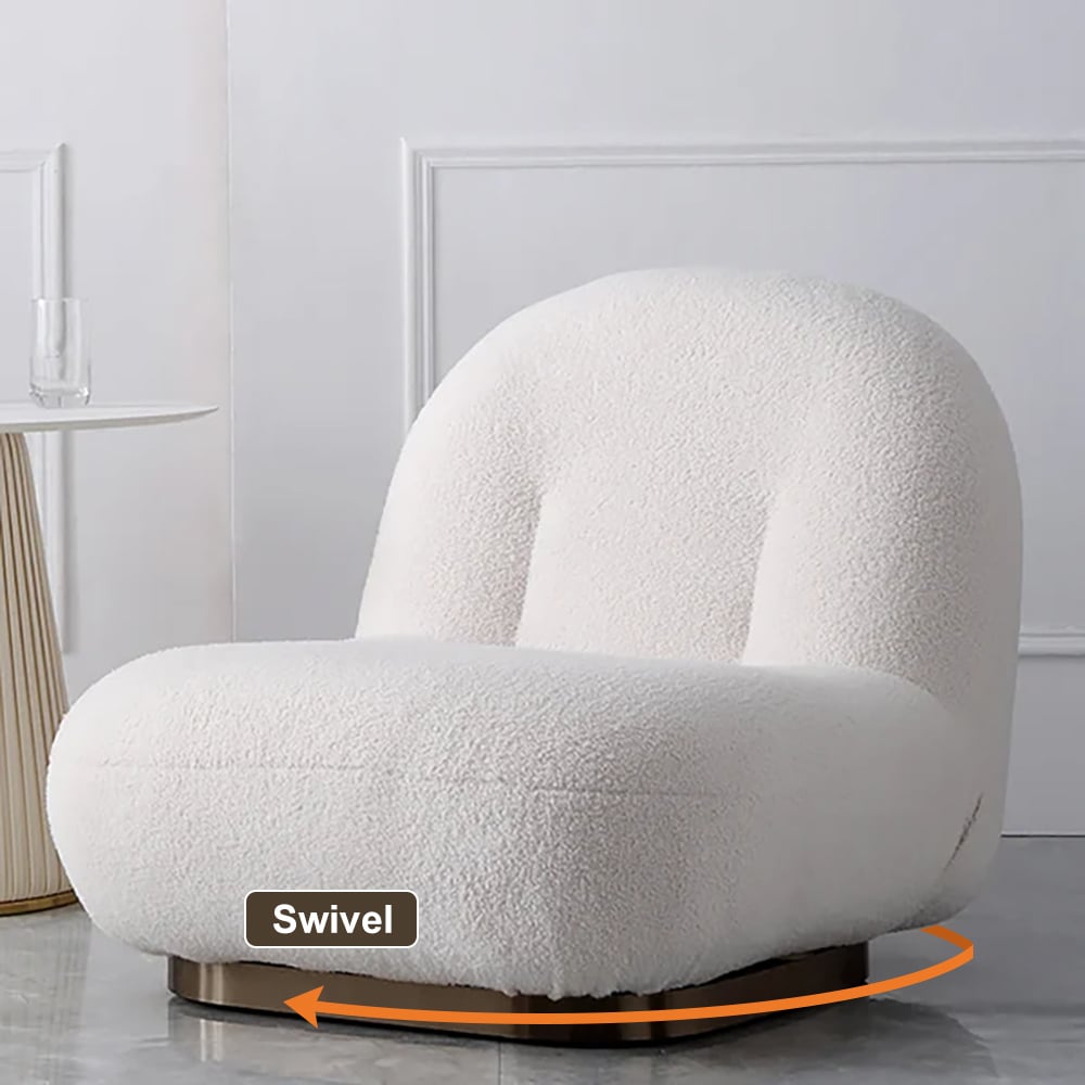 Off-White Boucle Swivel Floor Sofa Lounge Chair Soft Cushion Single Sleeper