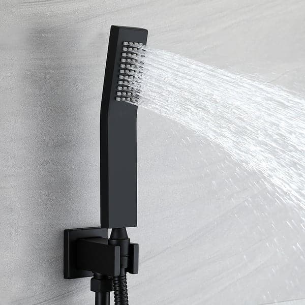 10 Inch Wall-Mounted Square Rain Shower System with Waterfall Tub Spout in Matte Black