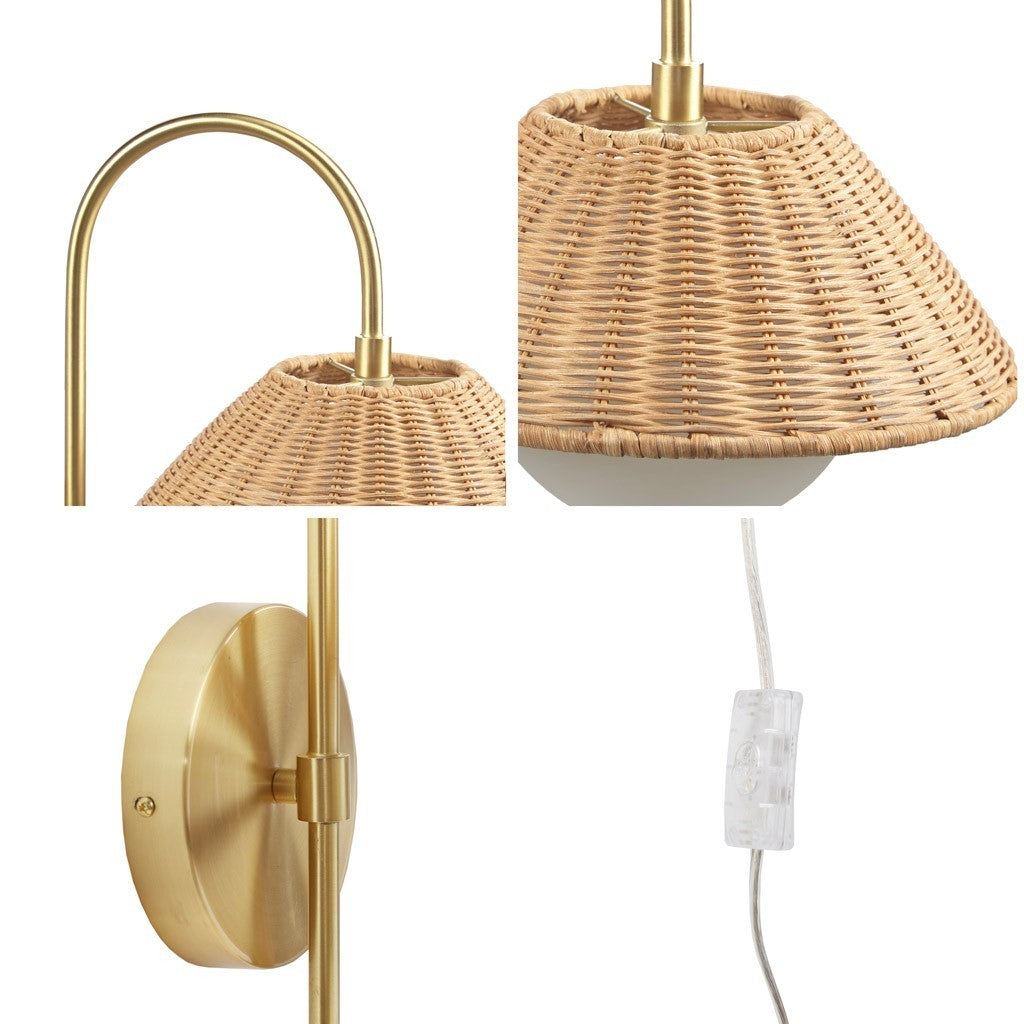 Rattan Weave Wall Sconce in Gold Finish