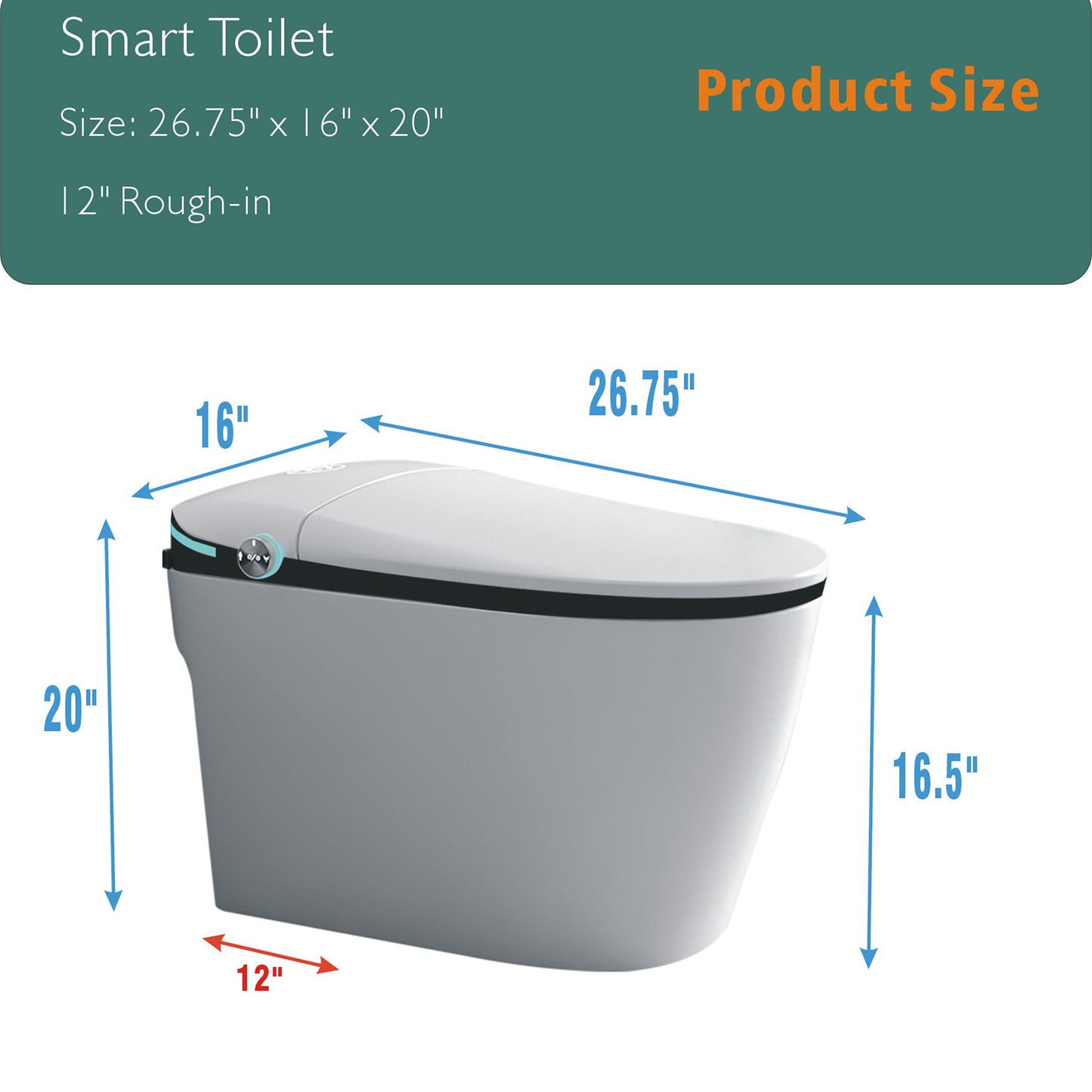 Luxury Smart Toilet with Bidet Seat Built-in, Intelligent Toilet Auto Open/Close Seat, Foot Sensor, LED Display,Night Light, Warm Water & Dryer,White