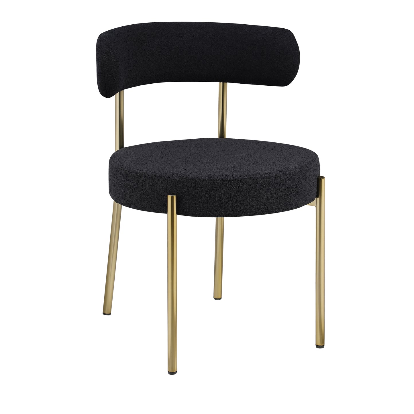 Round Upholstered Mid-Century Modern Dining Chairs Set of 2 with Curved Backrest and Brass Metal Legs