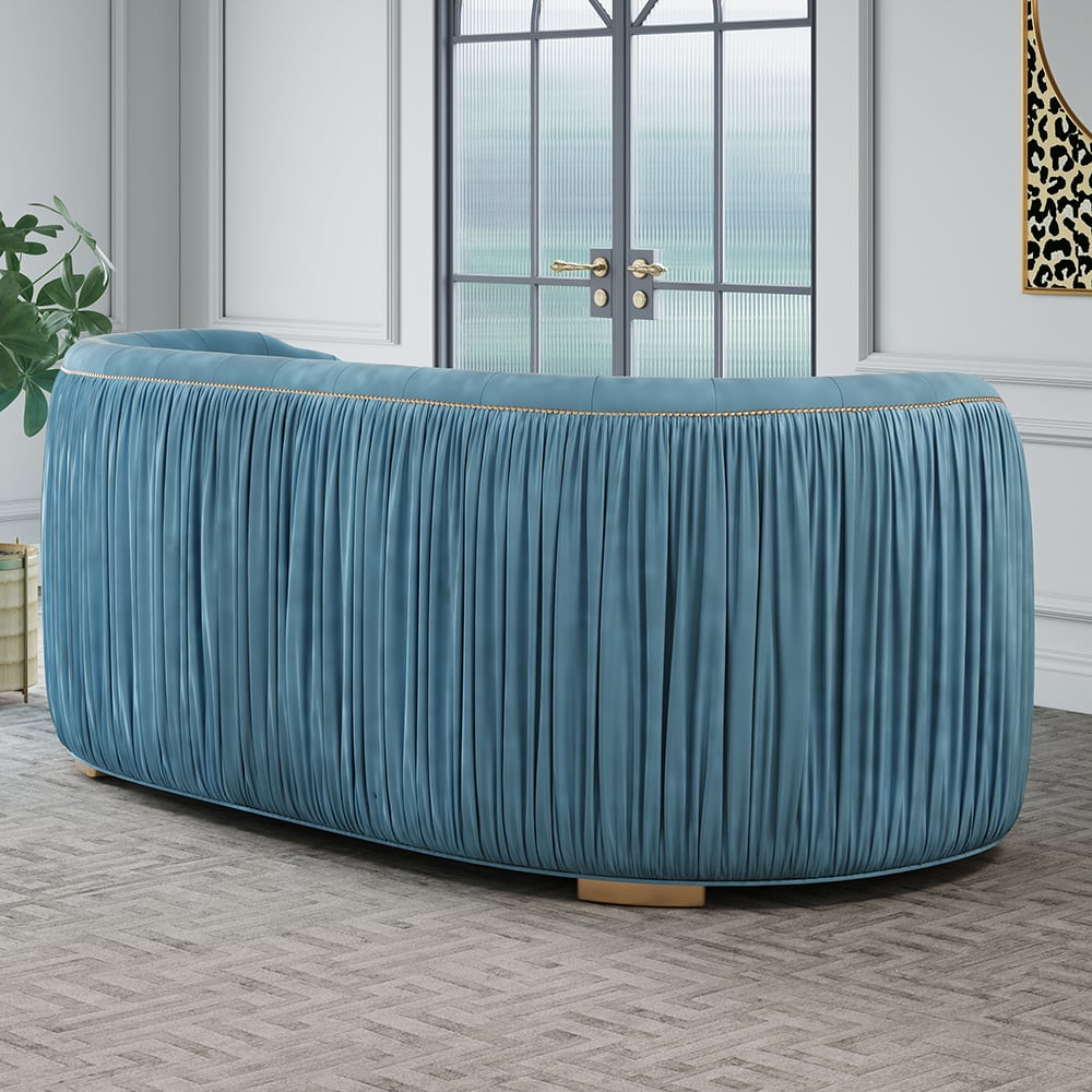 83" Luxury Modern Blue Velvet Curved Upholstered Tufted 3-Seater Sofa