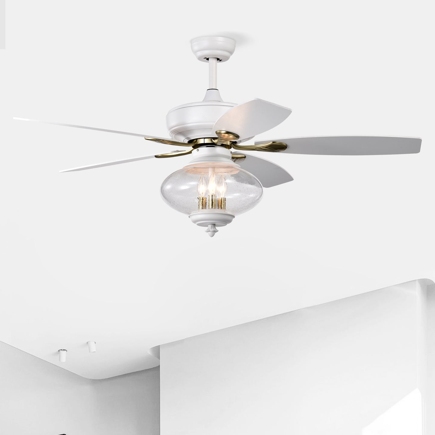 52" Low Profile Ceiling Fan in Matte White - Modern Design with Remote Control and Glass Shade