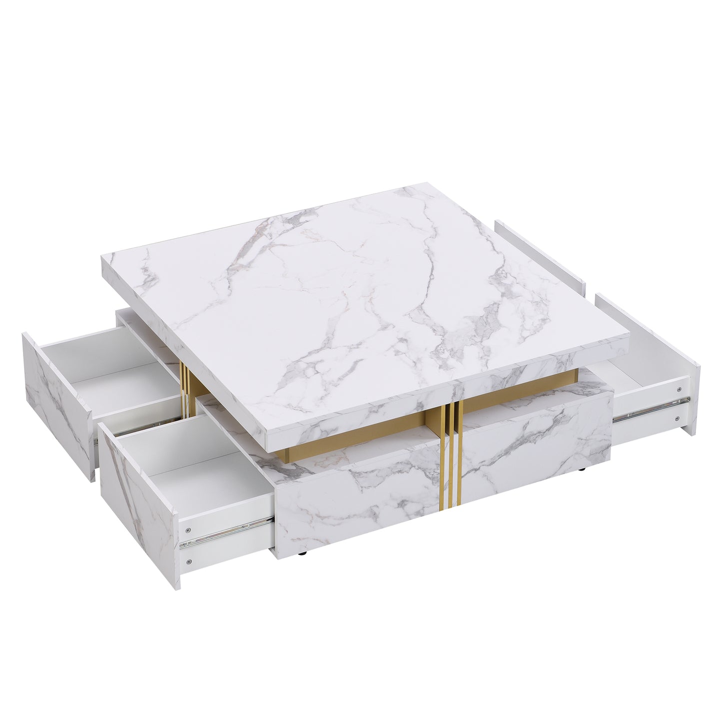 Modern White Square Storage Coffee Table with 4 Drawers