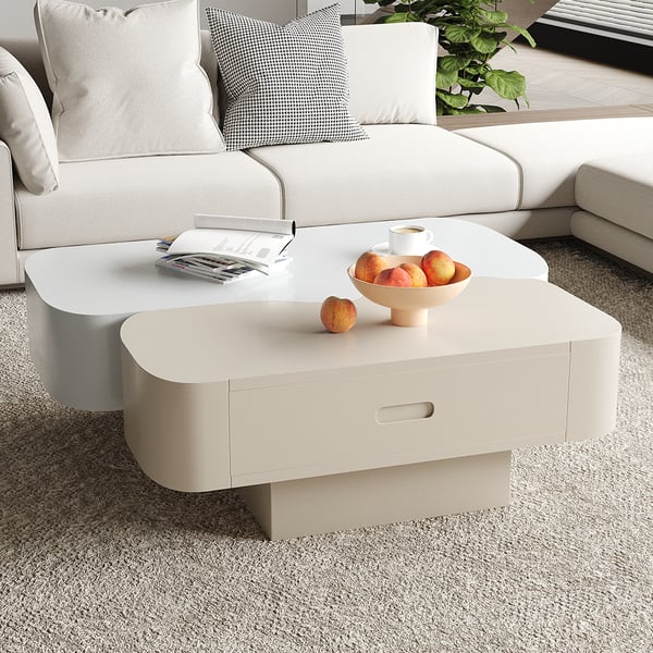 Modular Fusion Coffee Table Abstract Shape Irregular with Two Drawers