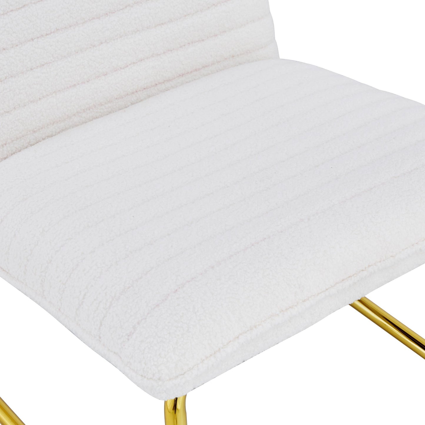 White Minimalist Armless Sofa Chair with Plush Cushion and Backrest - Elegant Design with Golden Metal Legs, Ideal for Offices, Restaurants, Kitchens, and Bedrooms