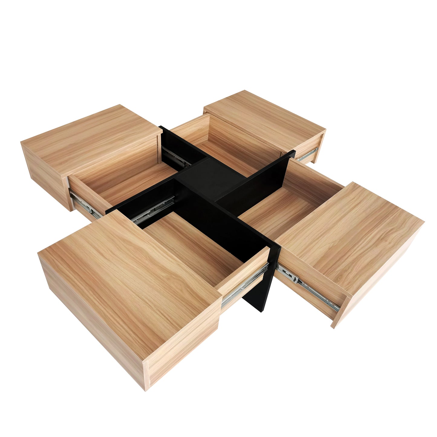 ON-TREND Unique Design Coffee Table with 4 Hidden Storage Compartments, Square Cocktail Table with Extendable Sliding Tabletop, UV High-gloss Design Center Table for Living Room, 31.5"x 31.5"