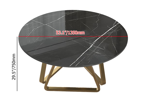 59 Inches Black Modern Round Faux Marble Dining Table Gold Base for 8 Seaters