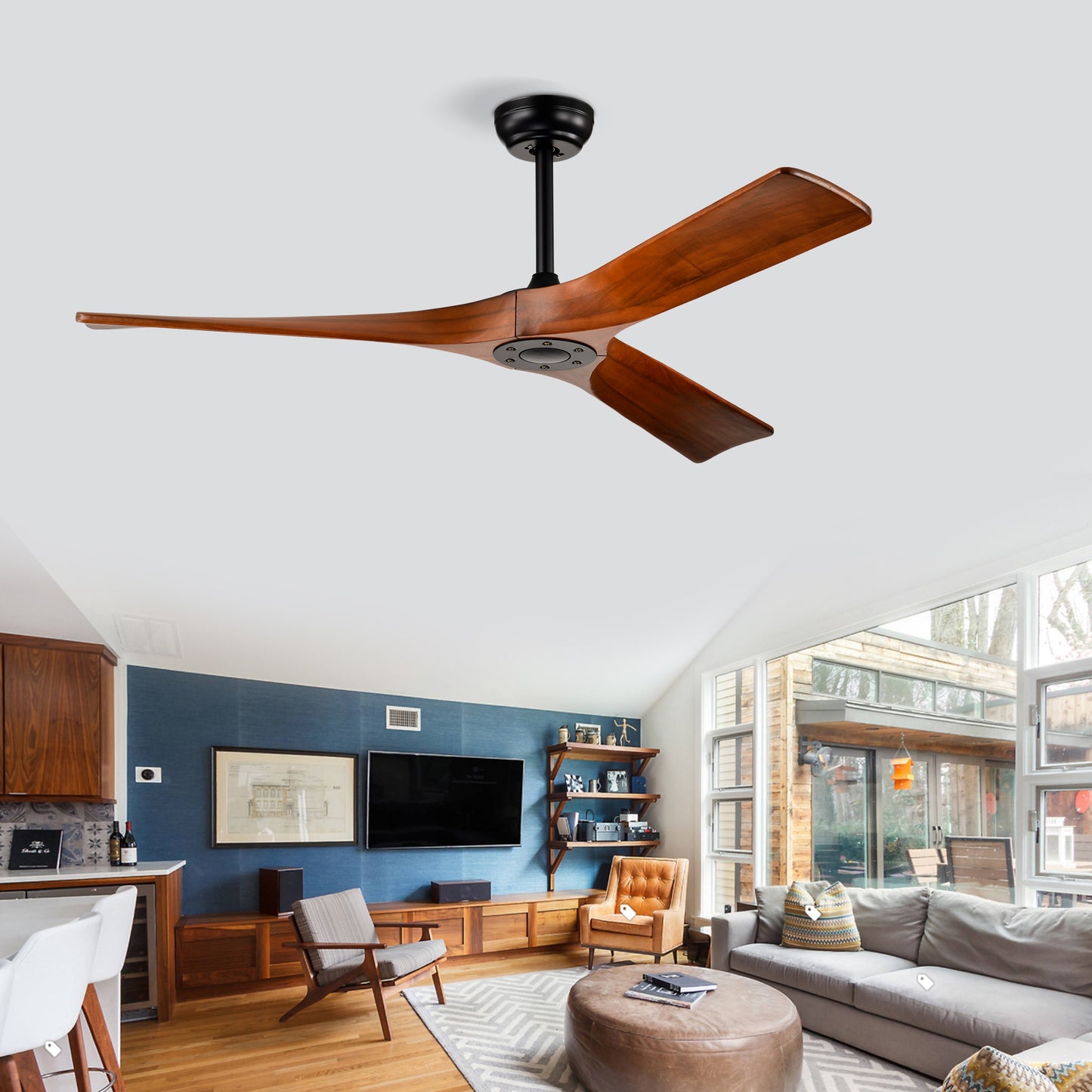 52" Ceiling Fan with Remote Control No Lights,Modern Reversible DC Motor Indoor 3 Blades Ceiling Fans for Patio Bedroom Living Room