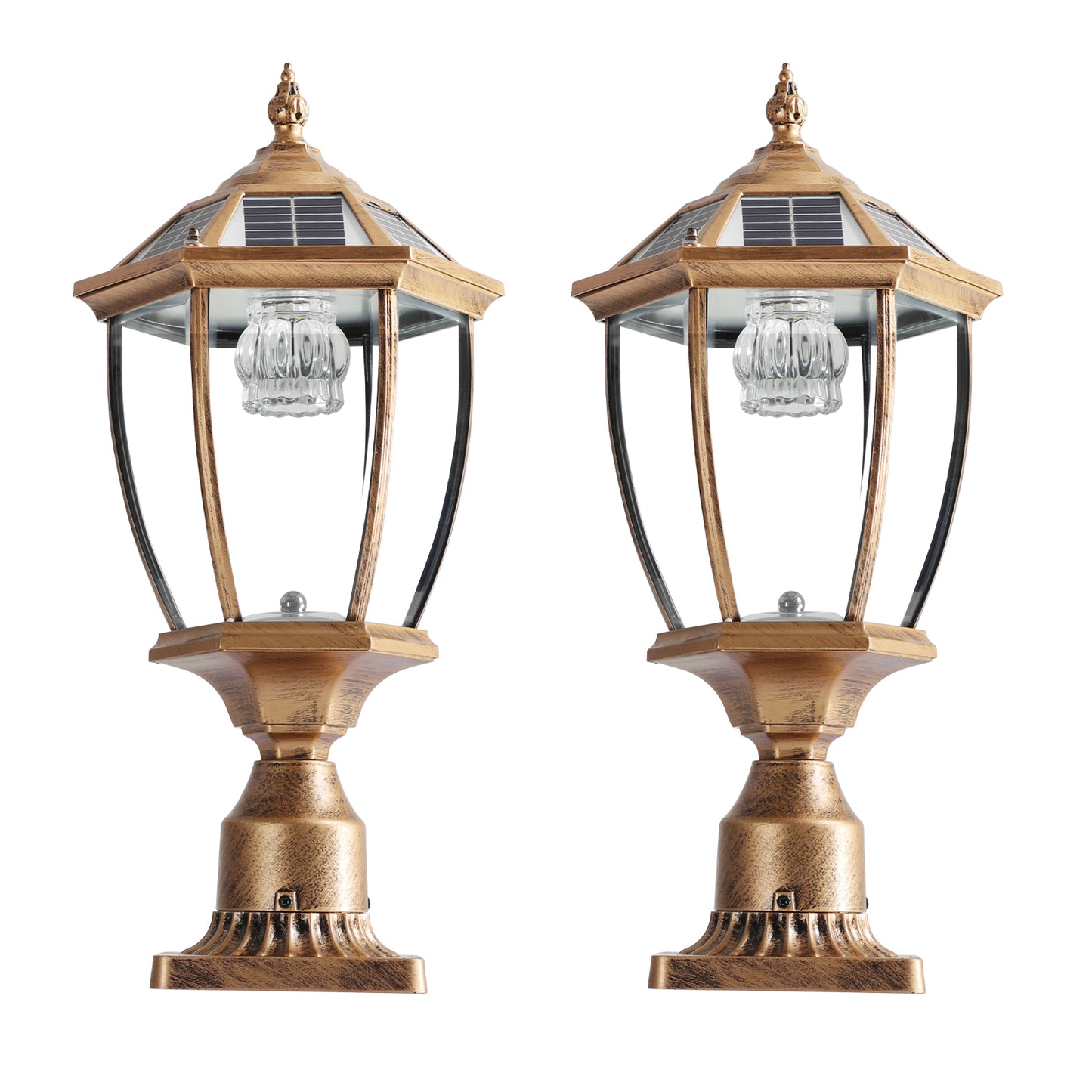 Solar-Powered Retro Gold Column Headlights with Dimmable LED - 2 Pack