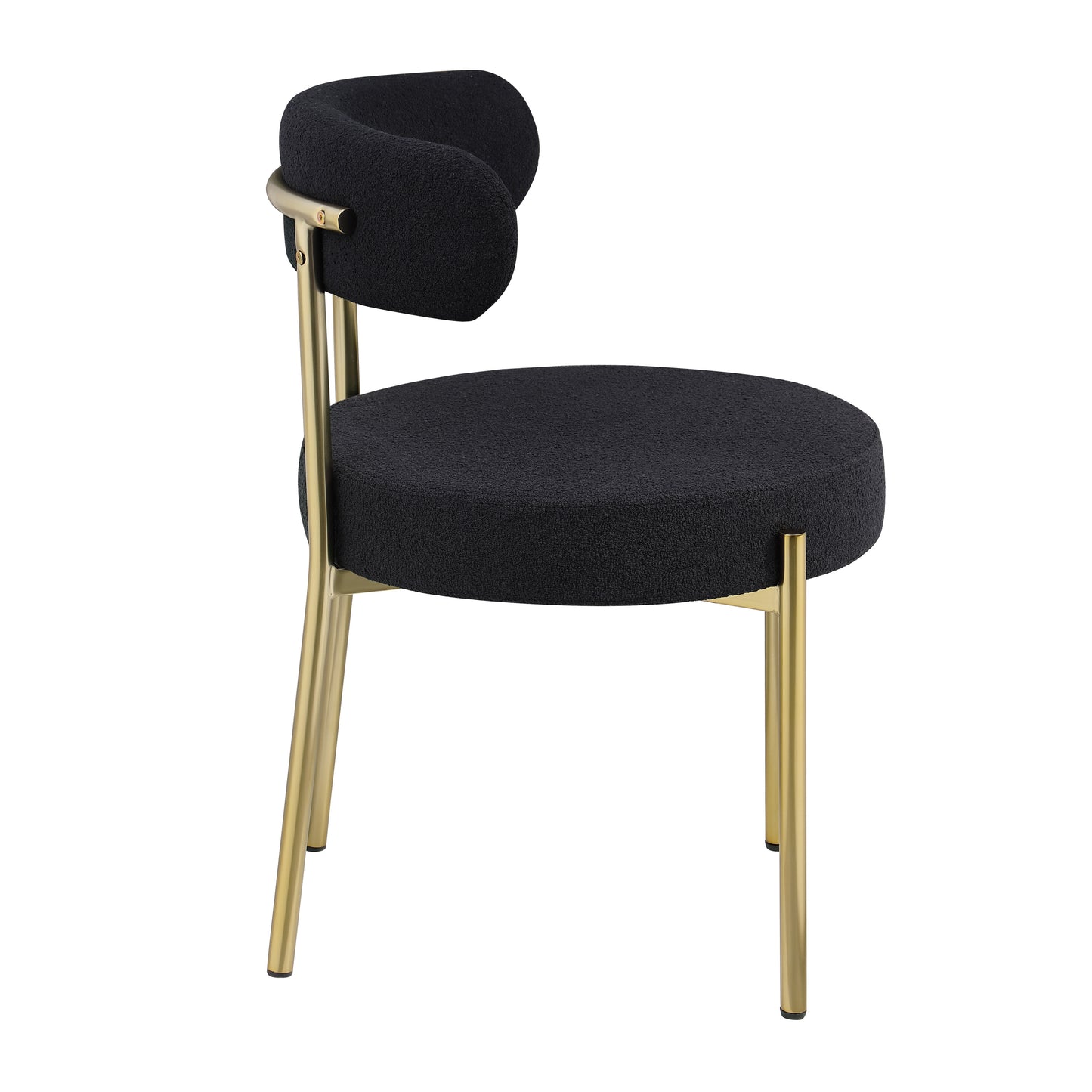 Round Upholstered Mid-Century Modern Dining Chairs Set of 2 with Curved Backrest and Brass Metal Legs