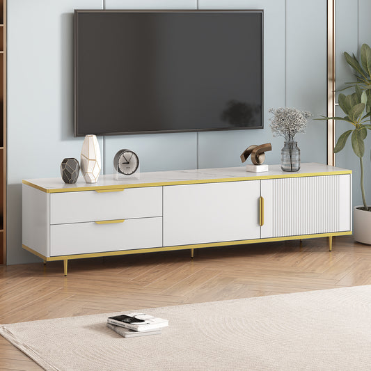 U-Can Modern TV Stand for 65+ Inch TV, Entertainment Center TV Media Console Table,with 2 Drawers and 2 Cabinets, TV Console Cabinet Furniture for Living Room