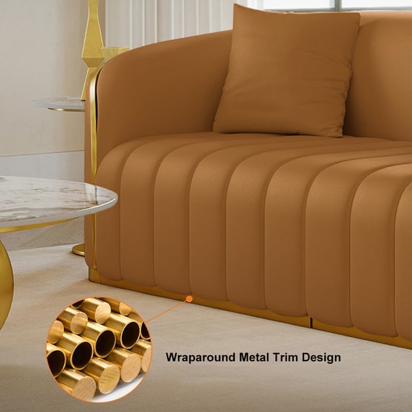 89 Modern Faux Leather Upholstered 3-Seater Sofa with Gold Legs#Orange