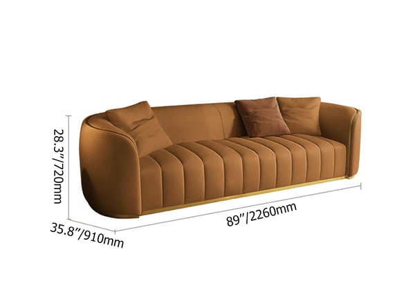 89 Modern Faux Leather Upholstered 3-Seater Sofa with Gold Legs#Orange