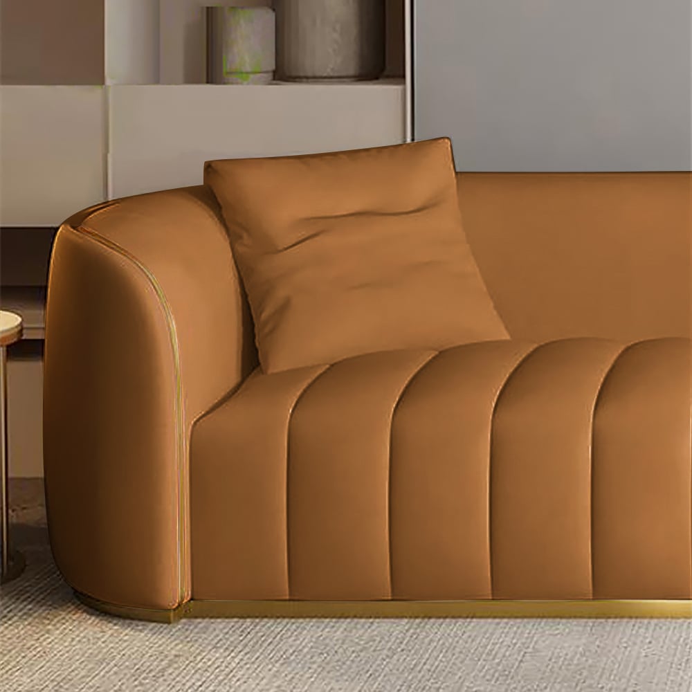 89 Modern Faux Leather Upholstered 3-Seater Sofa with Gold Legs#Orange