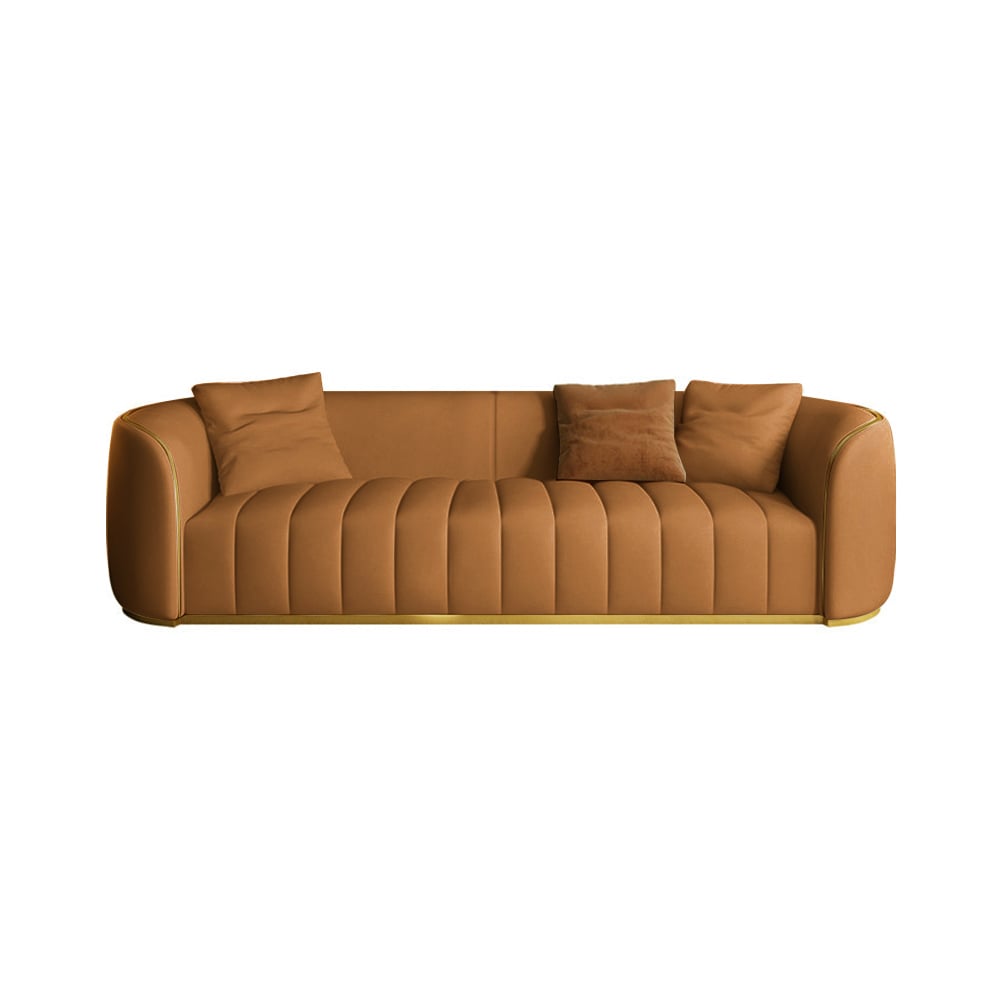 89 Modern Faux Leather Upholstered 3-Seater Sofa with Gold Legs#Orange